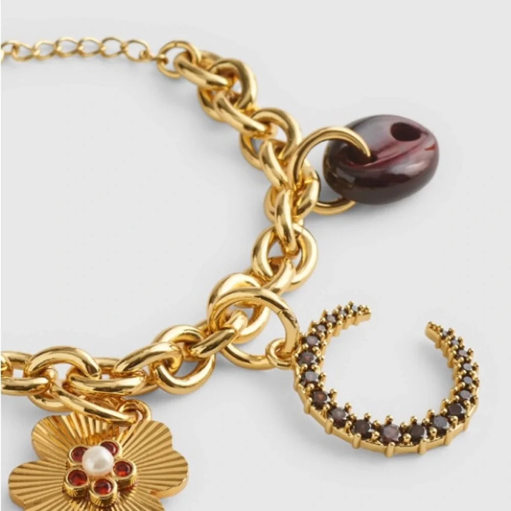 Madewell Gold Jeweled Crescent Moon Pendant NWOT - Picture 2 of 3